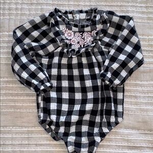 Cat & Jack Black and White Checkered Bodysuit with Floral Embroidery